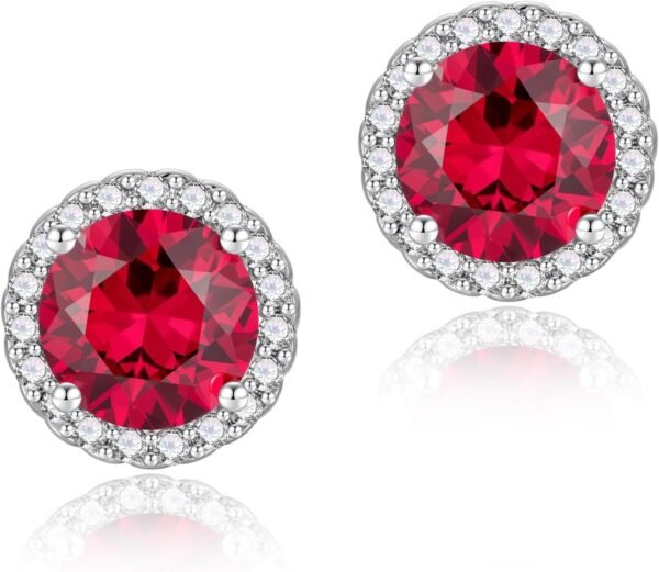 Cubic Zirconia Earrings Studs, Halo CZ Birthstone Simulated Diamond Stud Earrings for Women