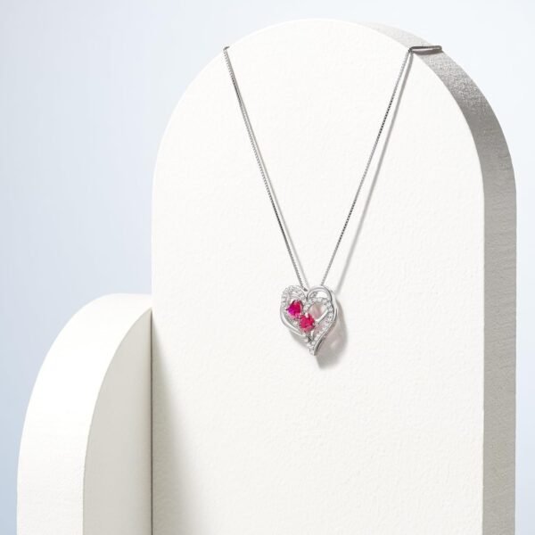 71x6z4T68VL._AC_SL1500.jpg Womens Sterling Silver Created Ruby and White Sapphire Double Heart Pendant Necklace, 18"