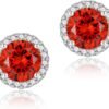 Cubic Zirconia Earrings Studs, Halo CZ Birthstone Simulated Diamond Stud Earrings for Women