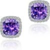 Cubic Zirconia Earrings Studs, Halo CZ Birthstone Simulated Diamond Stud Earrings for Women