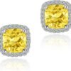 Cubic Zirconia Earrings Studs, Halo CZ Birthstone Simulated Diamond Stud Earrings for Women