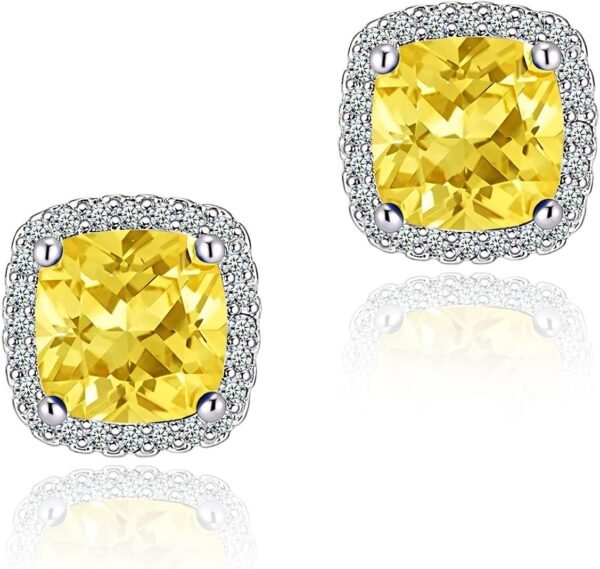 Cubic Zirconia Earrings Studs, Halo CZ Birthstone Simulated Diamond Stud Earrings for Women