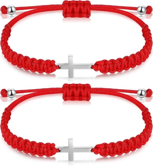 Cross Friendship Bracelet Adjustable Braided Rope Jesus Christian Cross Bracelets Matching Couple String Lucky Strand BFF Wristband for Women Men Boy Girls Easter Baptism