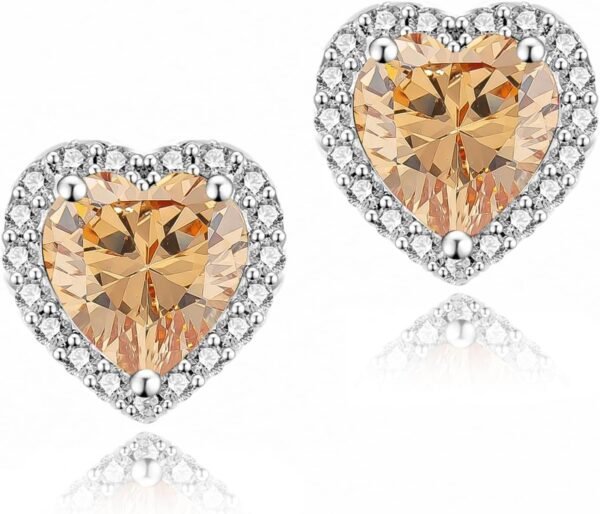 Cubic Zirconia Earrings Studs, Halo CZ Birthstone Simulated Diamond Stud Earrings for Women