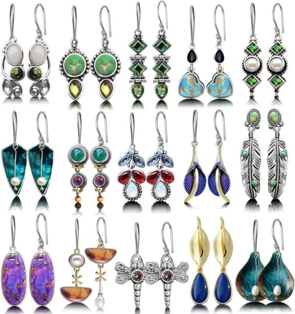 71zR8OmGfFL._AC_SL1000.jpg 12 Pairs Teardrop Druse Crystal Drop Dangle Earrings for Women Cubic Zirconia Huggie Hoop Earring Jewelry Set Christmas Gifts