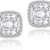 Cubic Zirconia Earrings Studs, Halo CZ Birthstone Simulated Diamond Stud Earrings for Women