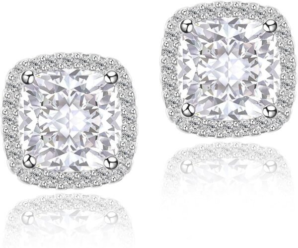 Cubic Zirconia Earrings Studs, Halo CZ Birthstone Simulated Diamond Stud Earrings for Women