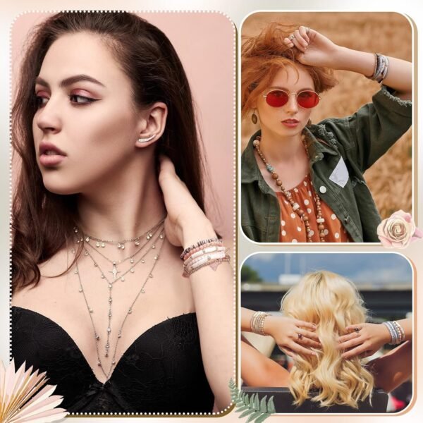 4 Sets 24 Pcs Bohemian Bracelets Bulk for Women Stackable Boho Beaded Stretch Bracelets Heishi Clay Boho Jewelry for Teen Girls Women Y2k Aesthetic Jewelry Gifts