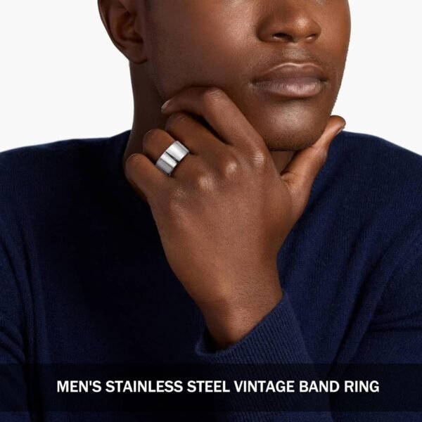 10 Pcs Men's Stainless Steel Vintage Signet Ring Square Pinky Thumb Chunky Thin Band Ring Vintage Biker Band Rings Set 7-13