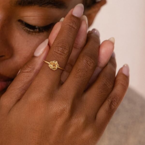 Birth Flower Ring for Women 14K Gold Plated Floral Minimalist Stackable Finger Jewelry Birthday Gifts