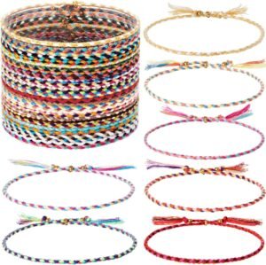 28 Pieces Woven Wrap Friendship Bracelets Handmade Boho Braided Friendship Anklets Adjustable Colorful Beaded String Bracelet