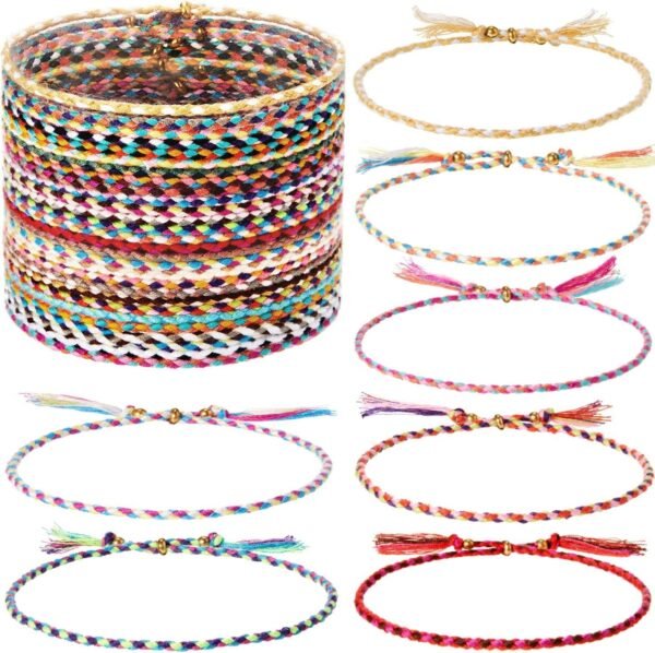28 Pieces Woven Wrap Friendship Bracelets Handmade Boho Braided Friendship Anklets Adjustable Colorful Beaded String Bracelet