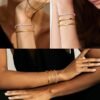 14K Gold Bracelets for Women Trendy Bangle Cuff Chain Bracelets Set Gold Plated Paperclip Bead Tennis Bracelet Chunky Gold Filled Bracelet Stack 3/4PCS