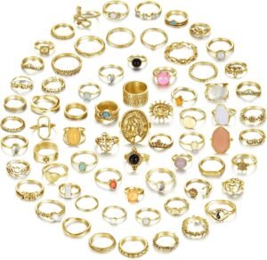 70 Pcs Vintage Crystal Ring Set Knuckle Rings for Women Bohemian Stackable Joint Rings Retro Boho Stacking Joint Finger Rings Pack