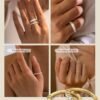 14K Gold Plated Stackable Rings for Women Non Tarnish - Dainty Cubic Zirconia Wedding Bands Ring Set Minimalist Trendy Statement Engagement Promise Thumb Rings Stacking Size 5-10