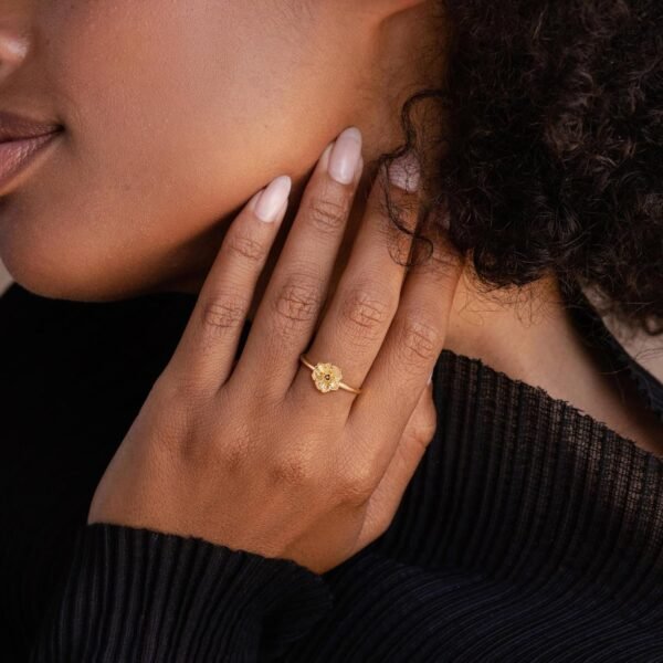 Birth Flower Ring for Women 14K Gold Plated Floral Minimalist Stackable Finger Jewelry Birthday Gifts