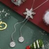Winter Snowflake Charm Long Chain Sweater Necklace Dainty Cubic Zirconia Snowflake Pendant Necklace Silver Trendy Christmas Jewelry for Women Elegant Y Chain Jewelry