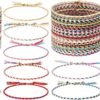 28 Pieces Woven Wrap Friendship Bracelets Handmade Boho Braided Friendship Anklets Adjustable Colorful Beaded String Bracelet