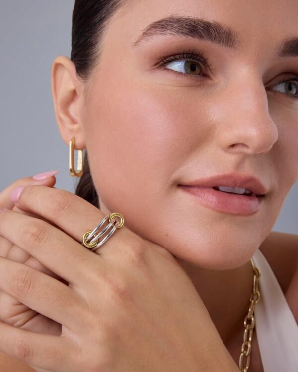 81i9Engs80L._AC_SL1500.jpg 14K Gold Plated Interlocked Stackable Rings for Women - Statement Mixed Metals Multi Ring Stack - Cubic Zirconia Two-Toned Connected Bands Stacking Jewelry