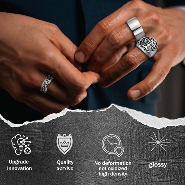 10 Pcs Men's Stainless Steel Vintage Signet Ring Square Pinky Thumb Chunky Thin Band Ring Vintage Biker Band Rings Set 7-13