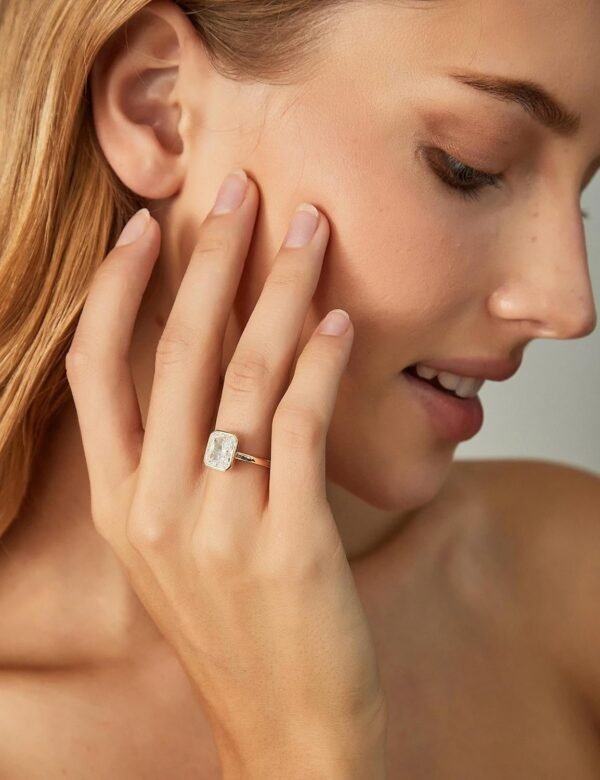 925 Sterling Silver Engagement Rings for Women Radiant Cut Cubic Zirconia Wedding Bands 14K Gold Plated Bezel Promise Rings for Her Size 4-10