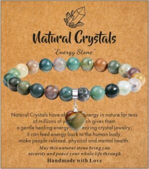 Healing Crystal Bracelet for Women, 8 mm Natural Gemstone Beaded Bracelet, Love Heart Bracelet Jewelry Gifts for Birthday Mothers Day Valentine's Day Anniversary