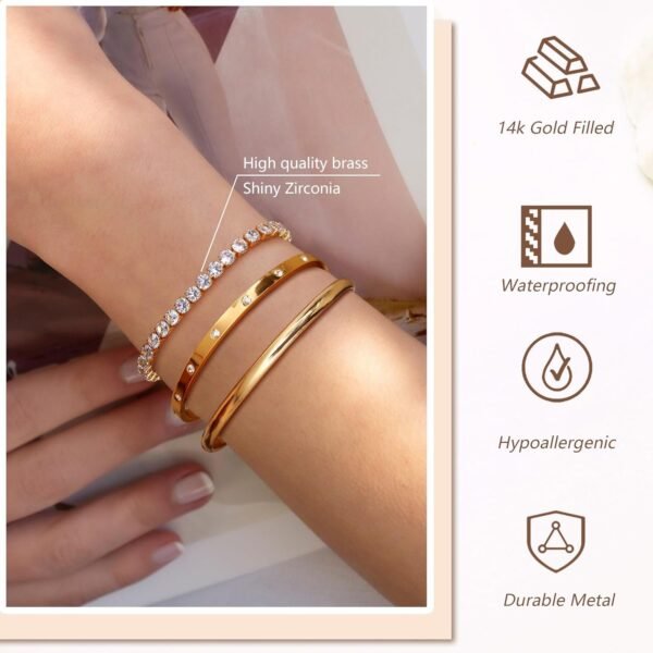 14K Gold Bracelets for Women Trendy Bangle Cuff Chain Bracelets Set Gold Plated Paperclip Bead Tennis Bracelet Chunky Gold Filled Bracelet Stack 3/4PCS