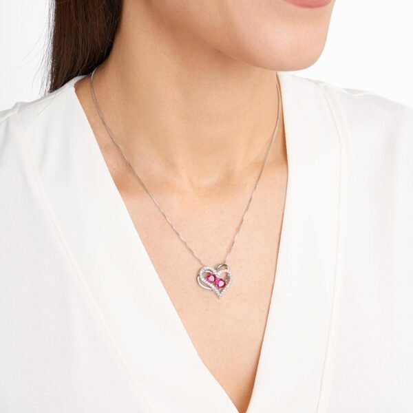 81psAXKAajL._AC_SL1500.jpg Womens Sterling Silver Created Ruby and White Sapphire Double Heart Pendant Necklace, 18"