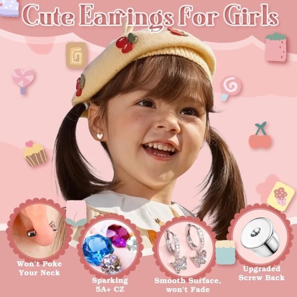 Hypoallergenic Earrings For Girls Women Surgical Stainless Steel Screw Back Earrings Set For Sensitive Ears Kids Earrings Toddler Earrings Cute Girls Earrings