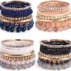 4 Sets Boho Bracelets for Women Multi-Color Layered Stackable Natural Beaded Bracelets Adjustable Stretch Bohemian Bracelets